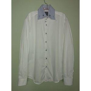 Franck Michel Men's Long Sleeve Button Up Shirt Size XL 2XL White 100% Cotton